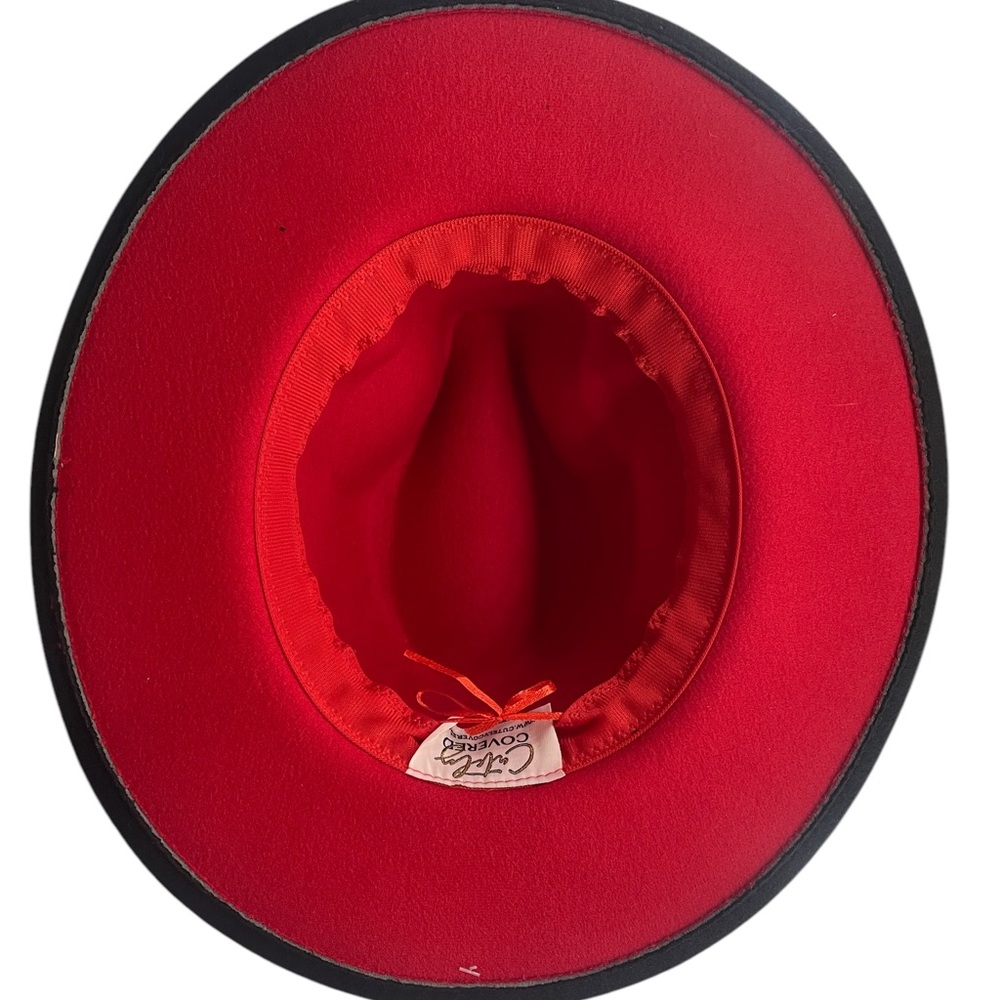 Black, Red bottom wide brim Panama felt,Fedora,Rancher Hat,Unisex,OS, NWT - Picture 8 of 10